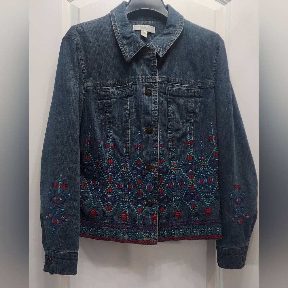 Coldwater Creek Petite Small Embroidered‎ Lined Denim Jacket Women